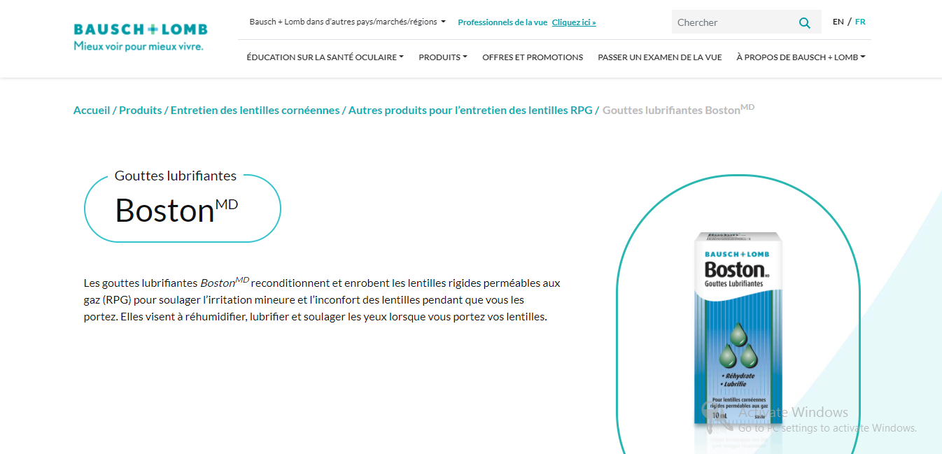 Gouttes lubrifiantes BostonMD Bausch + Lomb