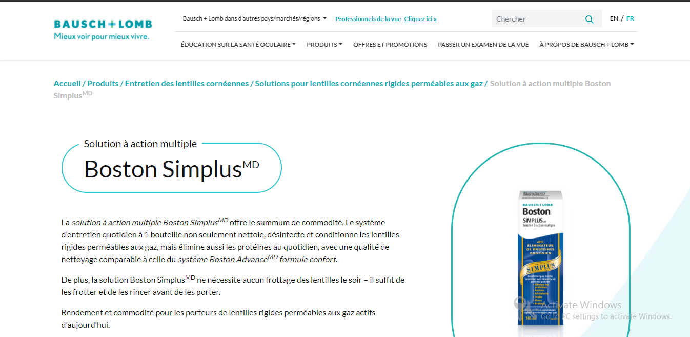 Solution à action multiple Boston SimplusMD - Bausch + Lomb