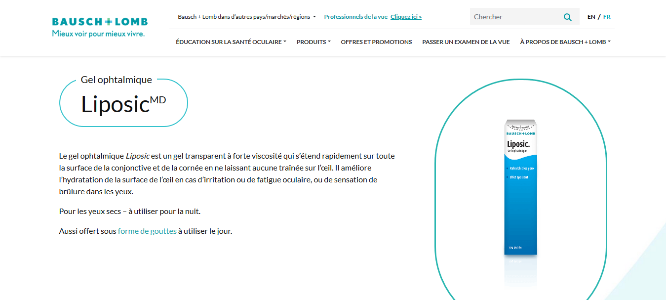 Gel ophtalmique LiposicMD - Bausch + Lomb