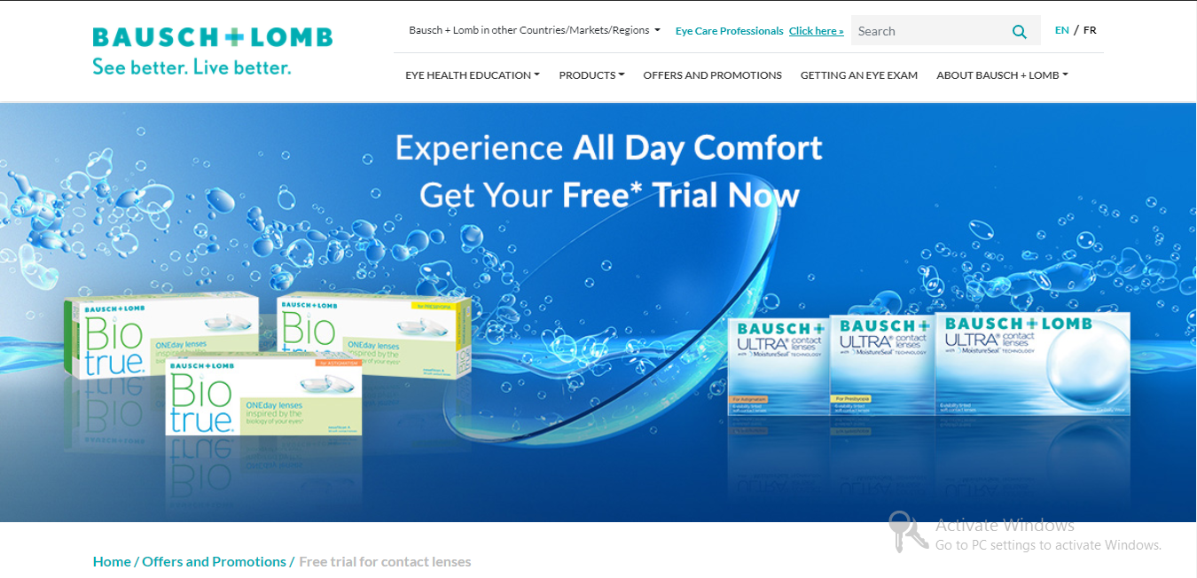 Bausch + Lomb | Free trial for contact lenses